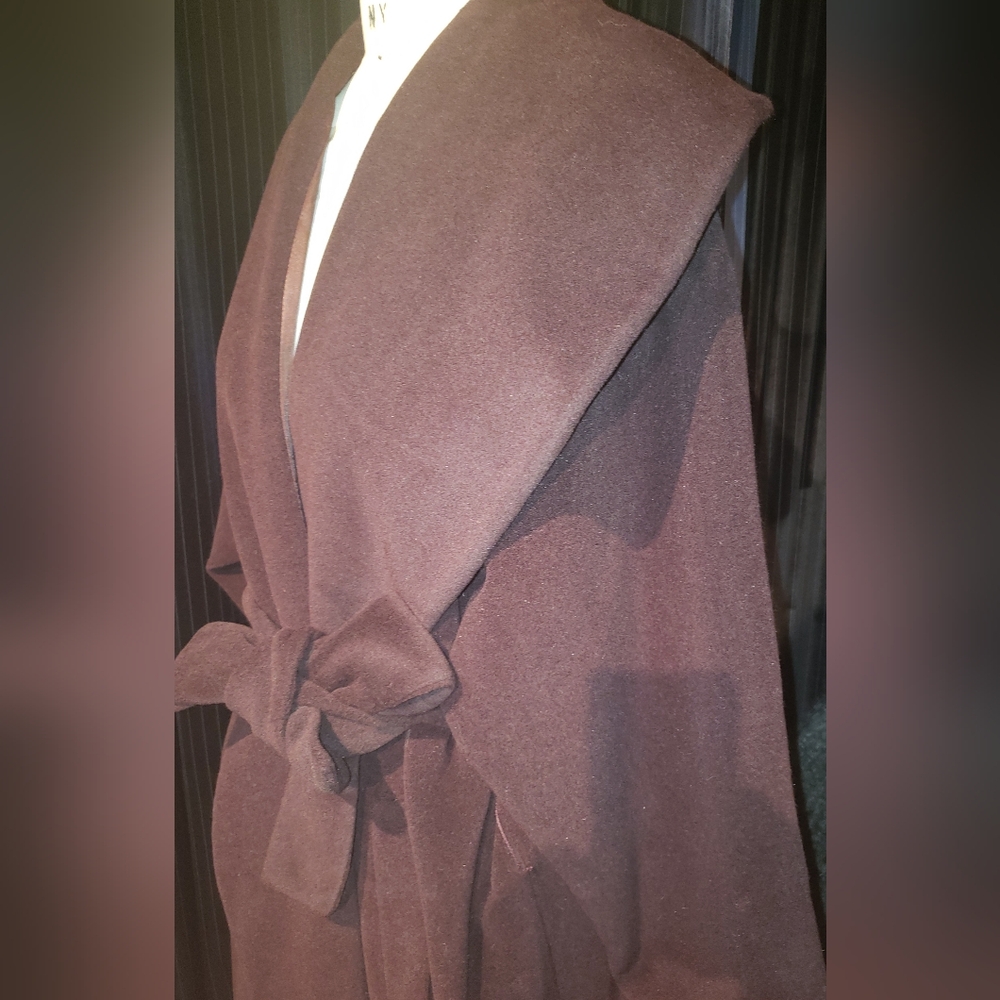 Vintage 100% cashmere rich chocolate brown wraparound huge collar 2XL maxi coat - Picture 12 of 16